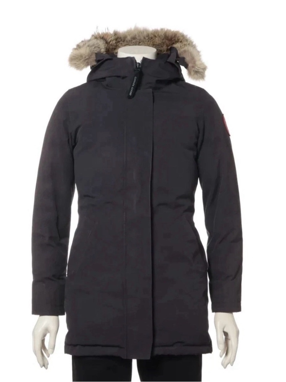 Canada Goose Women's Black Fur-Trim Victoria Hooded Winter Parka Sz 2XS